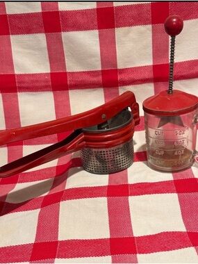 Two Red Vintage Country Kitchen Utensils for Display